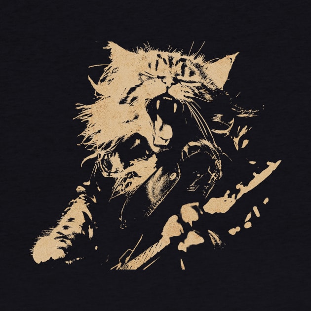 Maine Coon Cat Playing Guitar Vintage 90s Style Rock by MasutaroOracle